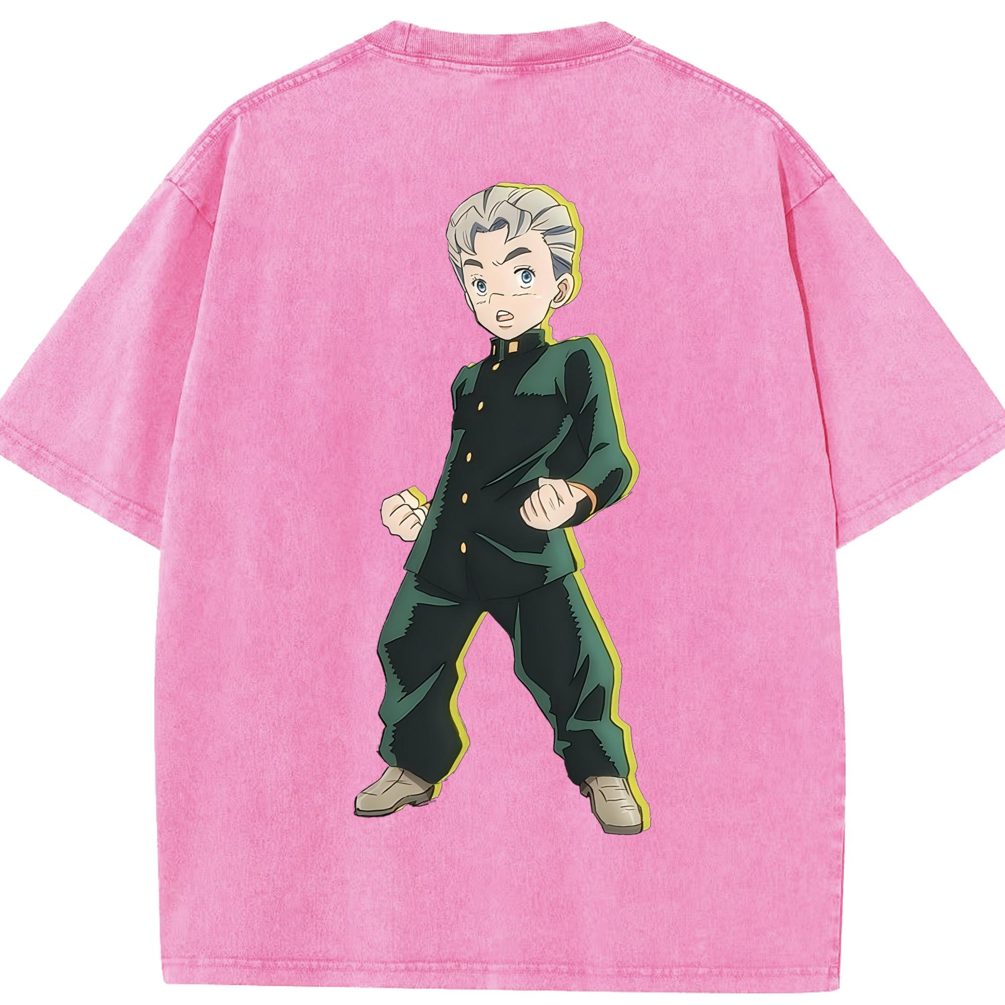 （画像用） ジョジョの奇妙な冒険 広瀨康一 JoJo's Bizarre Adventure Hirose Koichi 綿100% ヴィンテージ風 半袖Tシャツ（背面プリント）